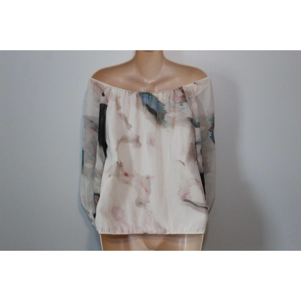 Alice + Olivia Silk Watercolor Floral Desert Oasis Top Off the Shoulder H14579 - Picture 5 of 8
